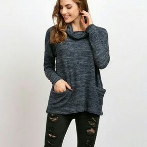 Fleece pocket cowlneck top